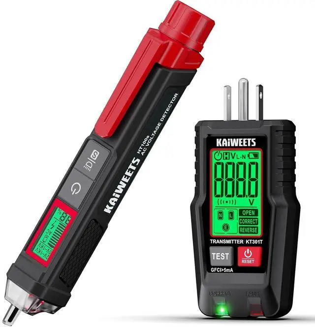 Main image of Electrical Test Kit, Non-Contact Voltage Tester and GFCI Outlet Tester with LCD Display, Wiring Fault Checker, Outlet Tester Kit for Electrician, DIY, 2-Piece