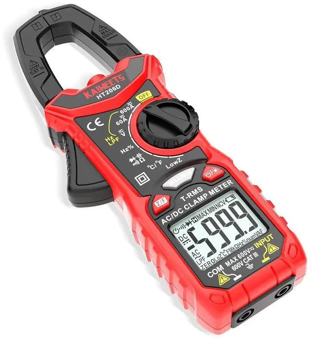 Main image of HT206D Digital Clamp Meter T-RMS 6000 Counts, Multimeter Voltage Tester Auto-ranging, Measures Current Voltage Temperature Capacitance Resistance Diodes Continuity Duty-Cycle (AC/DC Current)