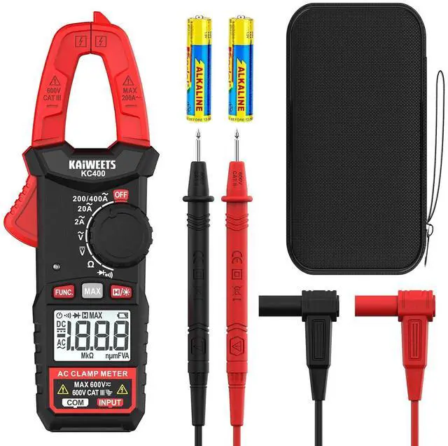 Main image of Digital Clamp Meter, Portable Size, 2000 Counts, Measures High AC Current 400A, 600V AC/DC Voltage, Resistance, Continuity, Diode, Auto Ranging Multimter, Voltage Tester, KC400