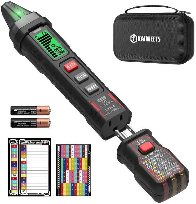 Main image of Circuit Breaker Finder with LCD Display, GFCI Outlet Tester, AC 90-130V Electrical Circuit Tracer Tool with NCV Tset & Flashlight, Includes Carrying Case -KT303