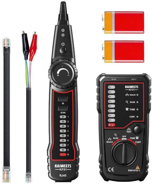 Main image of Network Cable Tester, RJ45 RJ11 Wire Tracer Line Finder, Tone Generator and Probe Kit, Cable Tracer Ethernet LAN Network Cat5 Cat6 for Cable Collation, Telephone Line Test