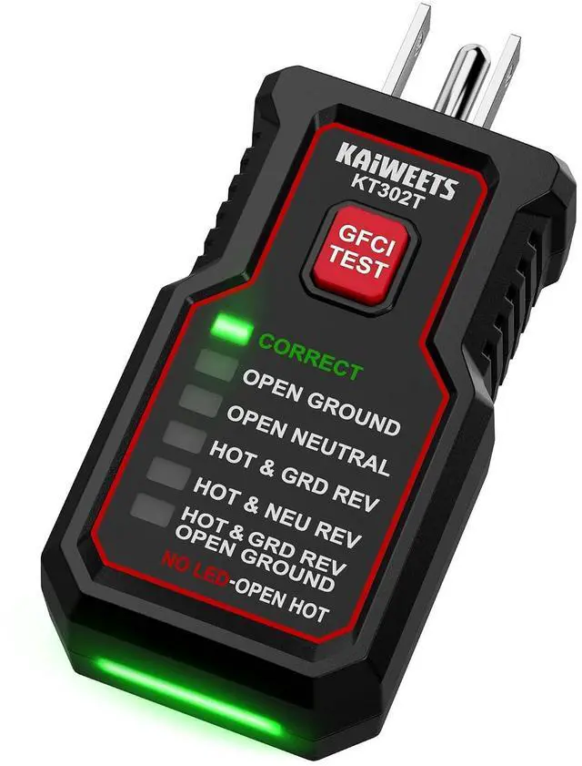 Main image of KT302T Outlet Tester with GFCI Test, Dual-Sided LED Receptacle Tester Detects 7 Common Wiring Faults, 110-125V AC Electrical Socket Diagnostic Tool for North American Standard Outlets
