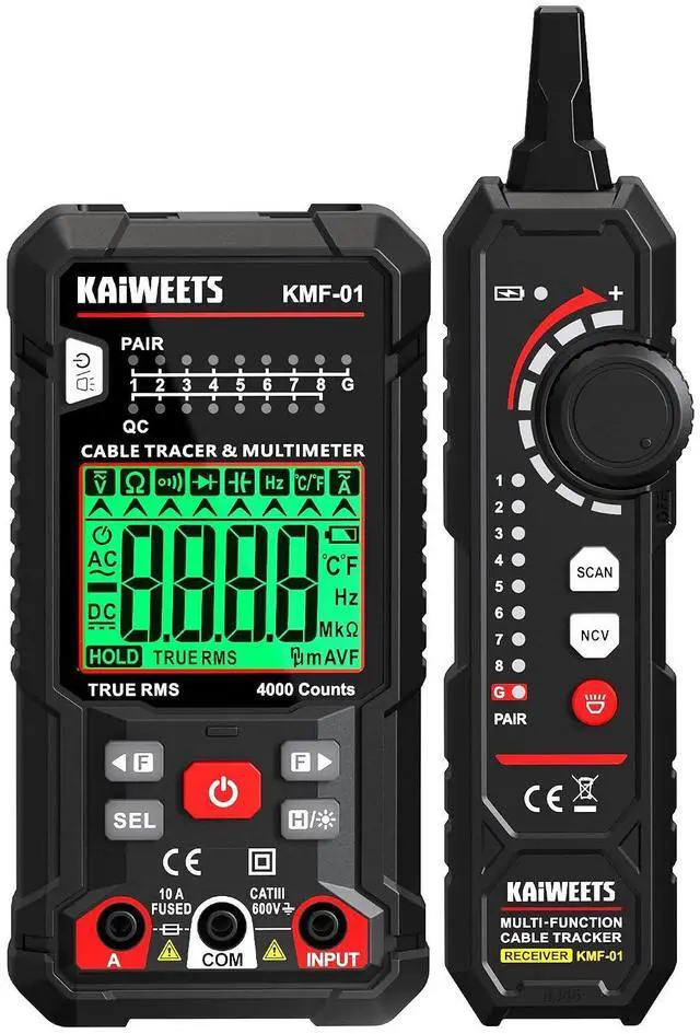 Main image of 3-in-1 Multimeter & Cable Tracer Kit, Auto-Ranging Digital Multimeter with True RMS 4000 Counts, RJ45/RJ11 Wire Tracing & NCV Voltage Detector for Electricians, Home DIY & Auto Repair KMF-01