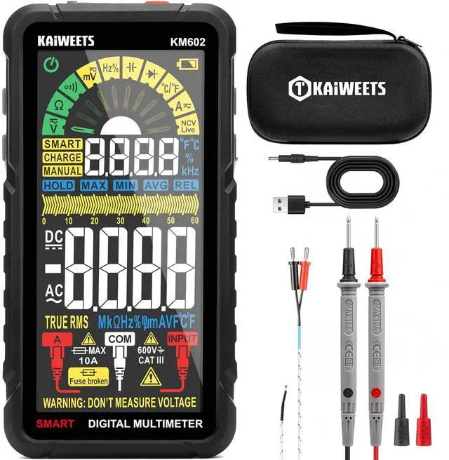 Main image of Smart Multimeter Rechargeable Electrical Tester with Auto Ranging Digital Voltmeter Measures Voltage Current Resistance Continuity Capacitance Temperature Frequency NCV 6000 Counts TRMS