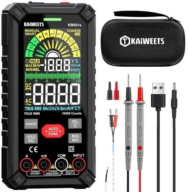 Main image of Digital Multimeter 10000 Counts TRMS Auto Ranging, Rechargeable Smart Multimeter, Color LCD Screen Volt Meter, Measures Voltage, Current, Resistance, Continuity, Capacitance, Frequency