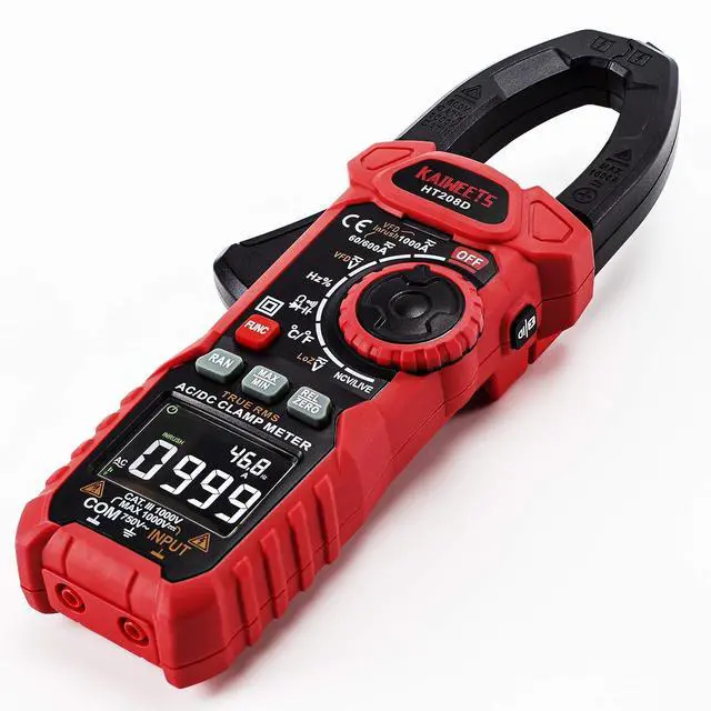 Main image of HT208D Inrush Clamp Meter 1000A True RMS AC/DC Current Amp Meter, VFD, LOZ Mode, 6000 Counts, Measures Current Voltage Temperature Capacitance Resistance Diodes Continuity Duty-Cycle
