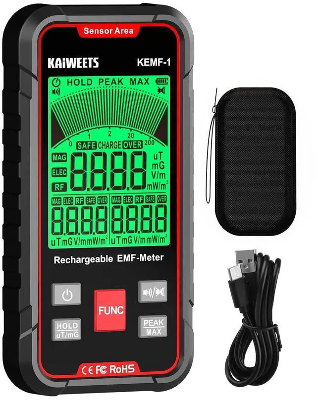 Main image of EMF Detector, 3-in-1 Handheld EMF Meter Detects EF, RF, MF, WiFi Signal, Rechargeable Radiation Detector with 3 Color Backlight and Sound Alarm, Suitable for Home, Office, Ghost Hunting