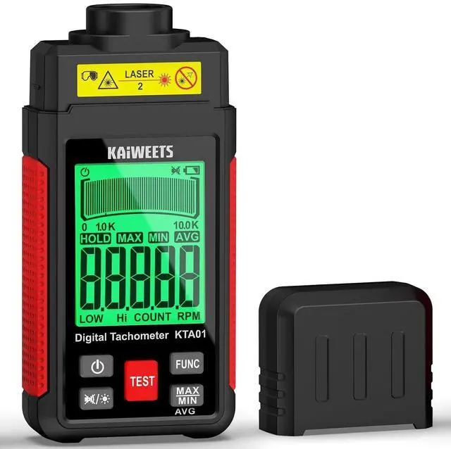Main image of Non Contact RPM Tachometer with Reflection Tape, 10-99999 RPM High Accuracy Laser Digital Tachometer with Large LCD, RPM Meter with Backlight, Data Hold, and Max/Min/AVG Function