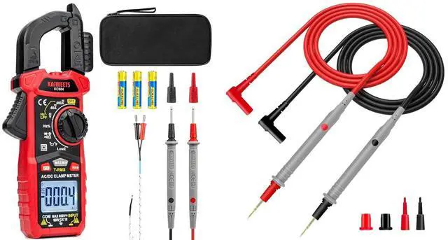 Main image of KC604 Digital Clamp Meter Multimeter with D-Shaped Jaw and KET20 Silicone Multimeter Test Leads with Gold-Plated Probes