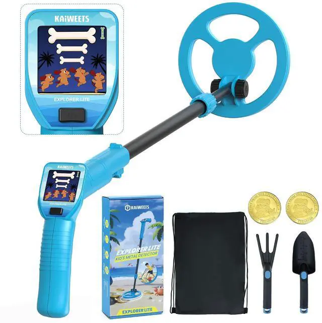 Main image of Metal Detector for Kids, Innovative Color LCD, Lightweight, Adjustable Stem, Outdoor Toy, Christmas/Birthday Gift Kit for Boys & Girls with Backpack, Shovel, Rake, 2 Bonus Coins & 9V Battery