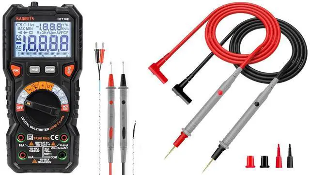 Main image of HT118E Digital Multimeter TRMS 20000 Counts and KET20 Silicone Multimeter Test Leads with Gold-Plated Probes