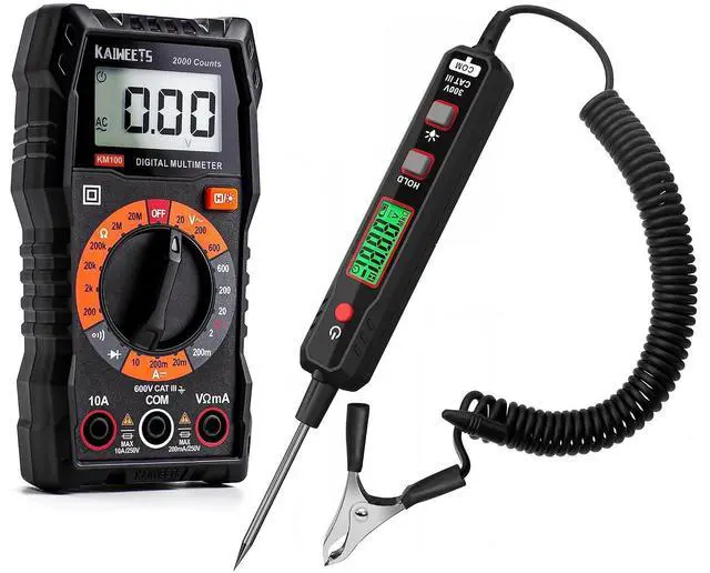 Main image of Digital Multimeter with Case, DC AC Voltmeter KM100 & Smart Automotive Circuit Tester VT501