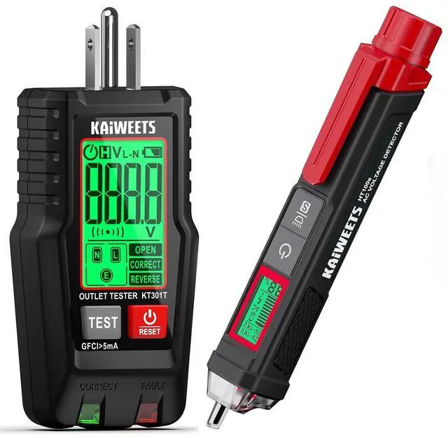 Main image of HT100s Voltage Tester/Non-Contact Voltage Tester and KT301T GFCI Outlet Tester with LCD Display