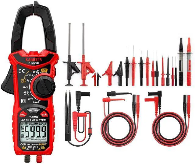 Main image of Digital Clamp Meter T-RMS 6000 Counts with 23PCS Test Leads Kit for Multimeter with Electrical Alligator Clips, Multimeter Voltage Tester Auto-ranging, Measures Current Voltage Temperature C