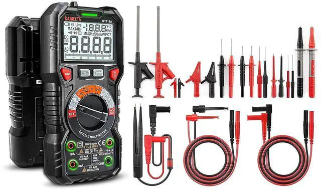Main image of Digital Multimeter TRMS 6000 Counts Ohmmeter and 23PCS Soft Silicone Test Leads Kit for Multimeter with Electrical Alligator Clips Replaceable Probes Tips Accessories Kit for DMM & Clamp Mete