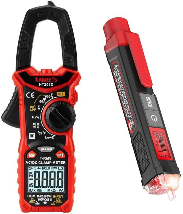 Main image of HT206D Digital Clamp Meter T-RMS 6000 Counts, HT100s Voltage Tester/Non-Contact Voltage Tester with Signal Percentage