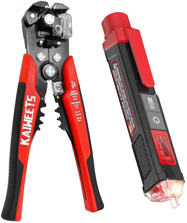 Main image of Non Contact Voltage Tester with Signal Percentage, Dual Range AC 12V/70V-1000V, Self Adjusting Wire Stripper - 3 in 1 Heavy Duty