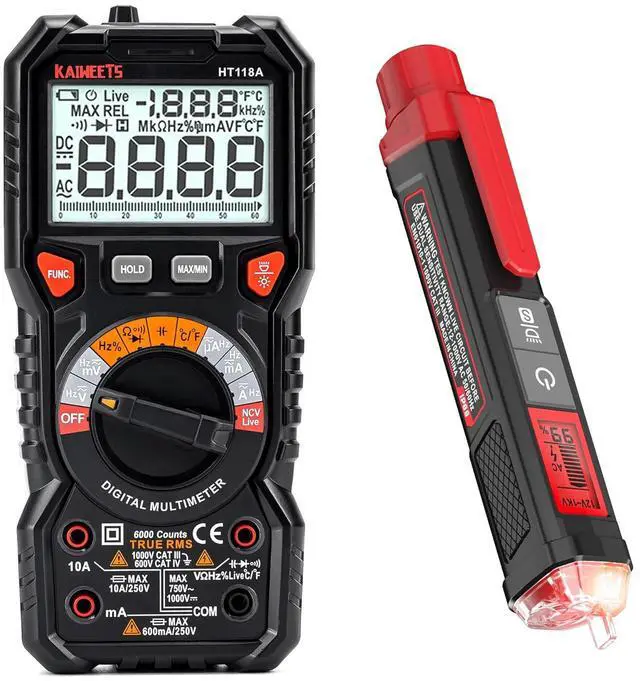 Main image of Digital Multimeter TRMS 6000 Counts, Non Contact Voltage Tester with Signal Percentage