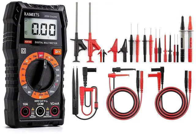 Main image of KM100 Digital Multimeter with Case and 23PCS Multimeter Test Leads Kit with Replaceable Precision Probes Set and Alligator Clips,