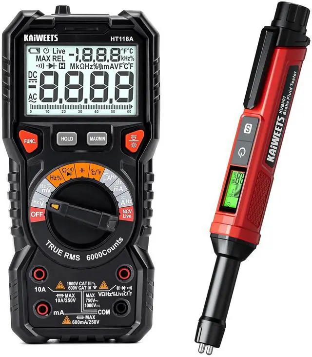 Main image of Digital Multimeter TRMS 6000 Counts and Brake Fluid Tester Pen with Corrosion Resistance Probe