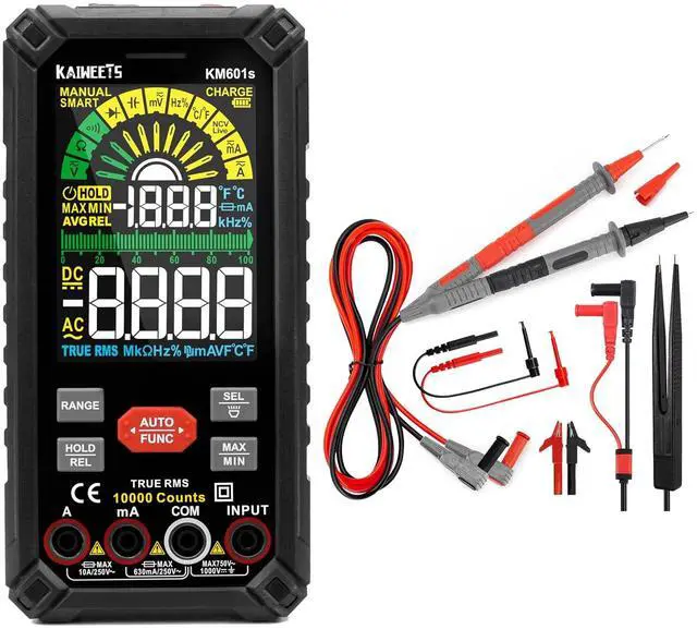 Main image of 10000 Counts TRMS Rechargeable Smart Multimeter, Soft Silicone Electrician Test Leads Kit