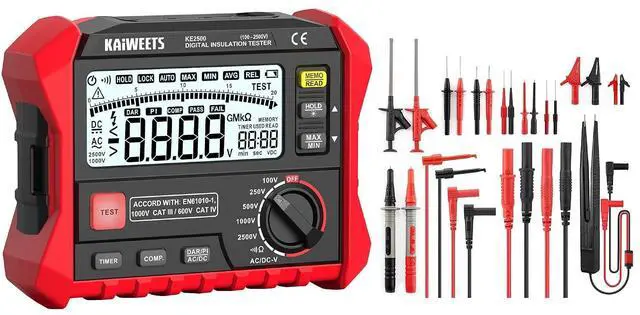 Main image of KE2500 Insulation Resistance Tester Up to 200G Pro Megohmmeter and KET05 23PCS Multimeter Test Leads Kit with Replaceable Precision Probes Set