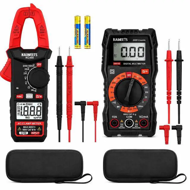 Main image of Electrical Testing Kit, Digital Clamp Meter & Digital Multimeter with Case, Auto Ranging 400A AC Current, 600V AC/DC Voltage, Resistance, Continuity & Diode Tester for Home, Automotive