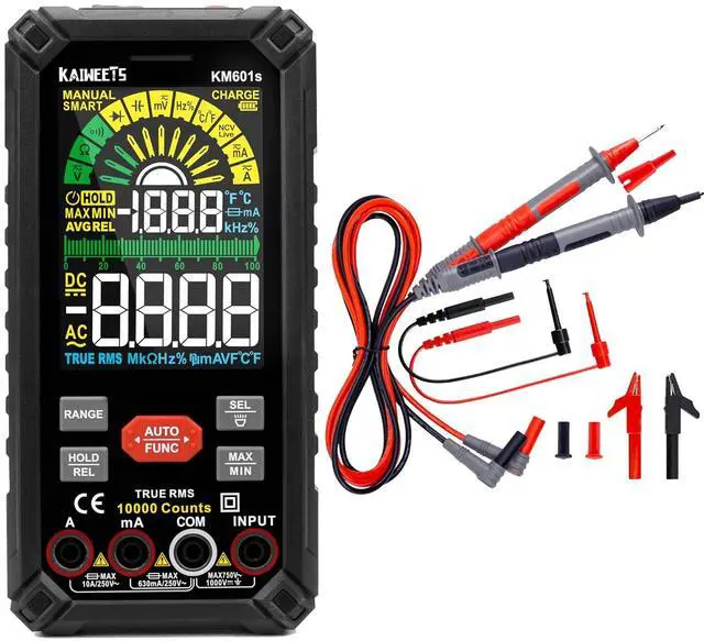 Main image of 10000 Counts TRMS Digital Multimeter, Soft Silicone Electrician Test Leads Kit