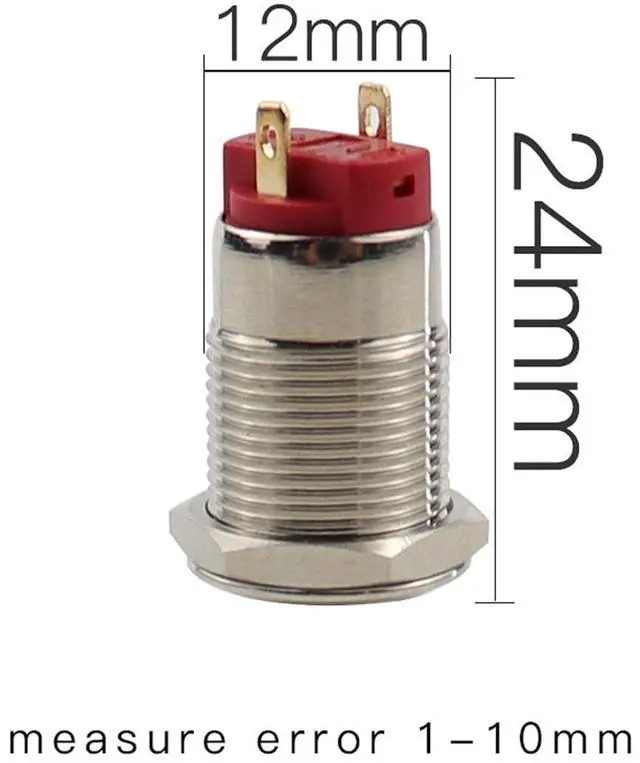 Alt view image 3 of 7 - 1PC 12mm Waterproof Self-Locking Round Stainless Steel Metal Push Button Switch Car Start Horn Bell Flat Head & High Head(2 Cables)