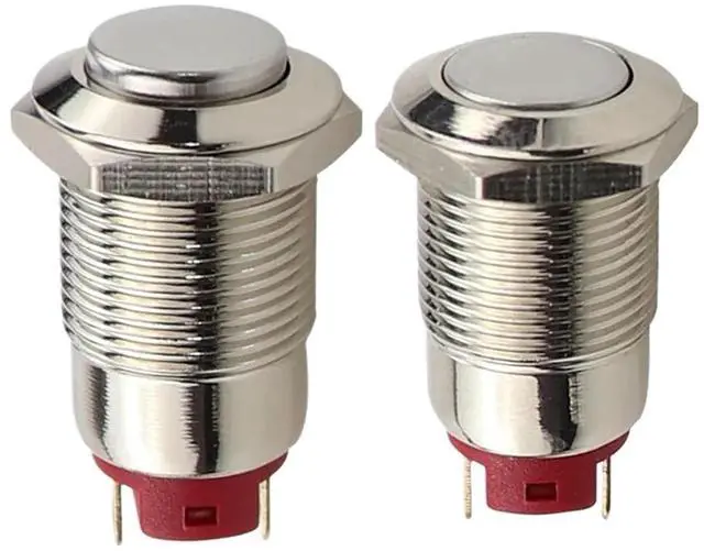 Alt view image 2 of 7 - 1PC 12mm Waterproof Self-Locking Round Stainless Steel Metal Push Button Switch Car Start Horn Bell Flat Head & High Head(2 Cables)