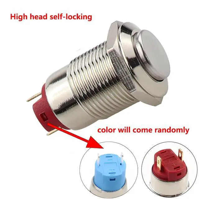 Alt view image 4 of 7 - 1PC 12mm Waterproof Self-Locking Round Stainless Steel Metal Push Button Switch Car Start Horn Bell Flat Head & High Head(2 Cables)