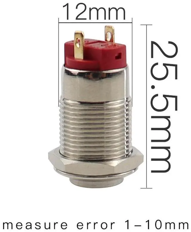 Alt view image 5 of 7 - 1PC 12mm Waterproof Self-Locking Round Stainless Steel Metal Push Button Switch Car Start Horn Bell Flat Head & High Head(2 Cables)