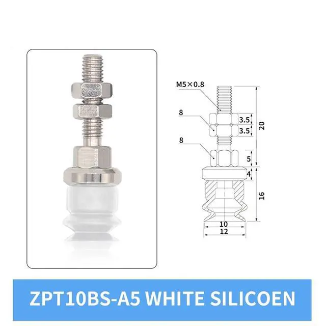 Alt view image 2 of 3 - 1Pcs ZPT06/08/10BN/BS-A5/A6 6MM 8MM 10MM Double Layer White Silicone Rubber Vacuum Suction Cup(ZPT10BS-A5 Long)