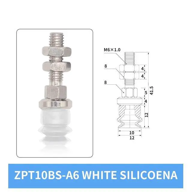 Alt view image 2 of 3 - 1Pcs ZPT06/08/10BN/BS-A5/A6 6MM 8MM 10MM Double Layer White Silicone Rubber Vacuum Suction Cup(ZPT10BS-A6 Long)