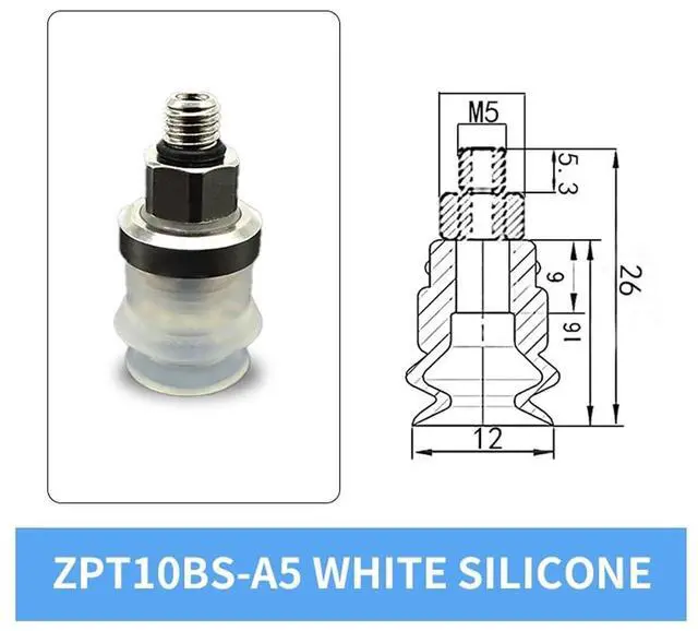 Alt view image 2 of 3 - 1Pcs ZPT06/08/10BN/BS-A5/A6 6MM 8MM 10MM Double Layer White Silicone Rubber Vacuum Suction Cup(ZPT10BS-A5 Short)