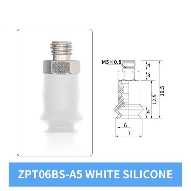 Alt view image 2 of 3 - 1Pcs ZPT06/08/10BN/BS-A5/A6 6MM 8MM 10MM Double Layer White Silicone Rubber Vacuum Suction Cup(ZPT06BS-A5)