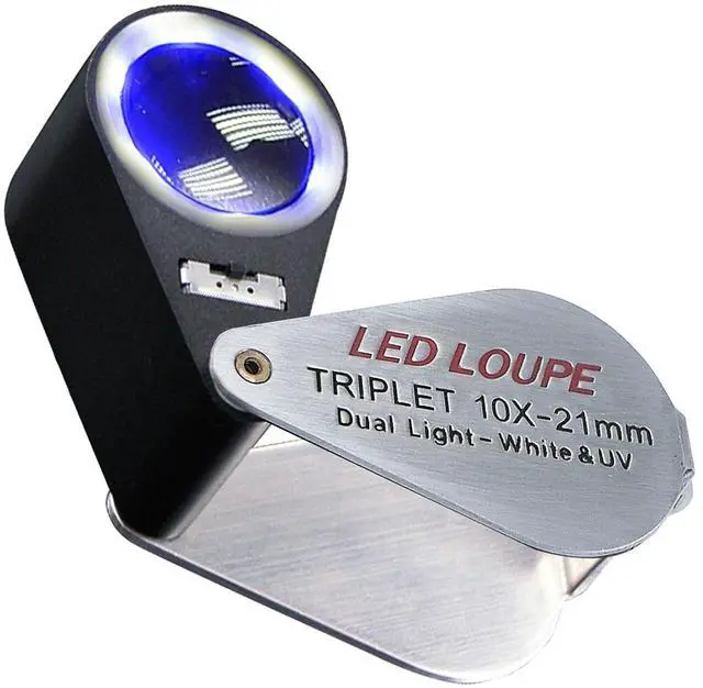Main image of Gain Express Jewelers Loupe Magnifier, Jewelry Loop Magnifier with Light, Hastings Triplet Loupe 10X for Coin, Gem, Stamp, Diamond etc (White LED & UV Light)