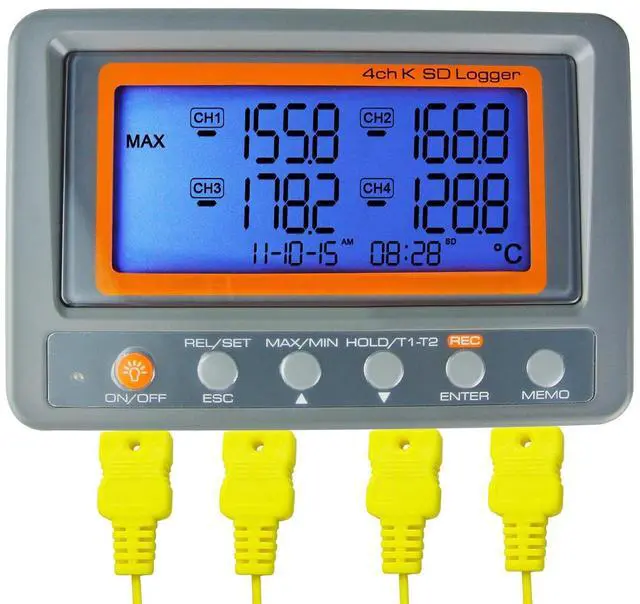 Main image of Digital 4 Channel Thermocouple Thermometer Temperature Recorder Data Logger AZ Instruments Multi Channel K Type Thermometer Thermocouple Reader with 8G SD Card 2 Bead Type K-Thermocouple Probe