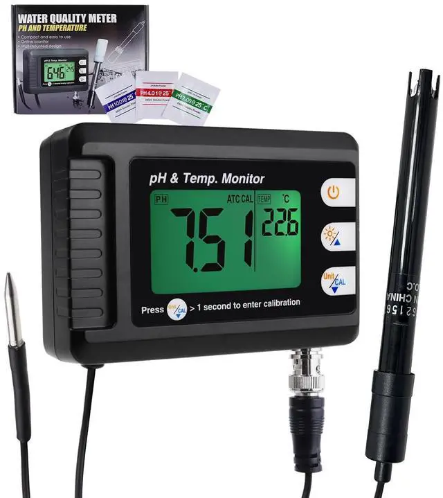 Main image of Digital Combo pH & Temperature Meter, Aquarium Thermometer pH Monitor with Automatic Calibration Function for Fish Tank Hydroponics Aquaculture Laboratory