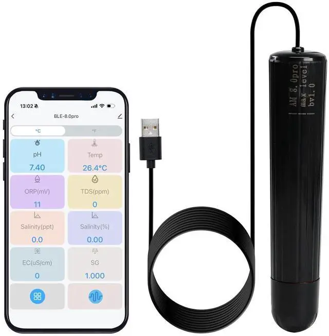 Main image of Smart Water Quality Monitor, 7-in-1 pH | Temperature | TDS | EC | Salinity | S.G & ORP WiFi Water Quality Tester Probe, EC pH Monitor for Hydroponics, Aquarium, 24/7 Real-Time Monitoring
