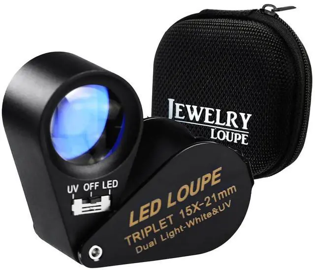 Main image of Jewelers Loupe 15x 21mm Jewelers Magnifying Glass Loupe Magnifier Coin Magnifying with Light Jewelers Loop for Gems, Jewelry, Coins and Trichomes