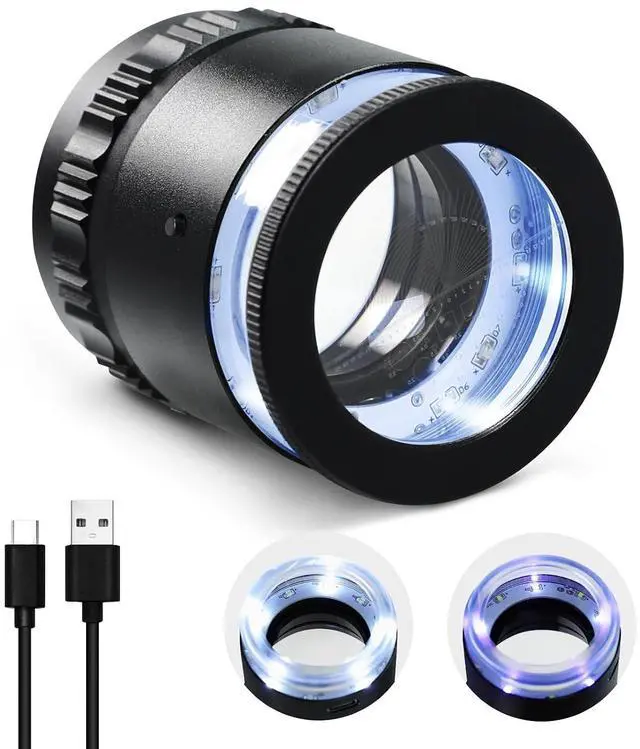 Main image of Jewelers Loupe with LED & UV Light, USB Charging LED Scale Loupe 10X Jewelry Magnifying Glass with Detachable Glass Scale & Reticle - Optical Glass Lens for Diamond, Coins, Stamps and Textile