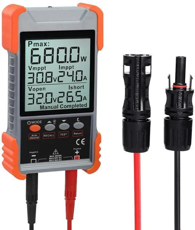 Main image of Rechargeable Solar Panel Tester MPPT Meter Solar Power Tester, 2000W 90V/40A PV Panel Monitor, Auto/Manual Test, LCD Screen, TPR Anti-Drop, Overvoltage/Overcurrent/Reverse/Temp Protection