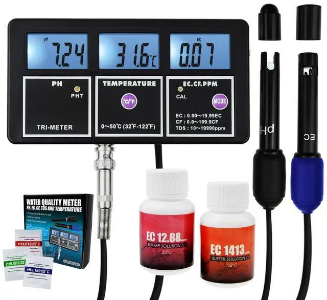 Main image of 5-in-1 Water Quality Multi-Parameter PH EC CF TDS (ppm) Temperature Test Meter Backlight, Wall-mountable Rechargeable Continuous Monitor Tester, Aquariums Hydroponics Pool Fish Tank Pond Drinking