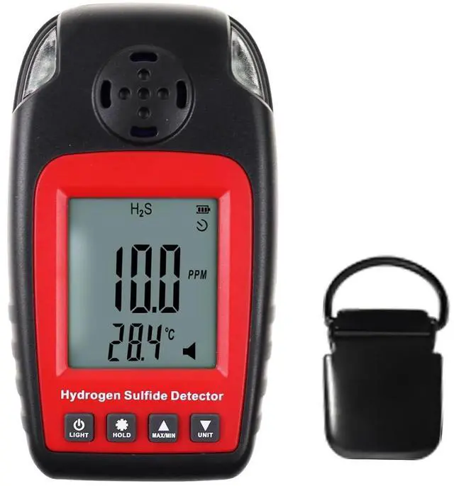 Main image of Hydrogen Sulfide Detector Portable H2S Detector Monitor with Sound and Flash Alarm 0~100ppm Electrochemical H2S Sensor with Clip and LCD Screen Backlight