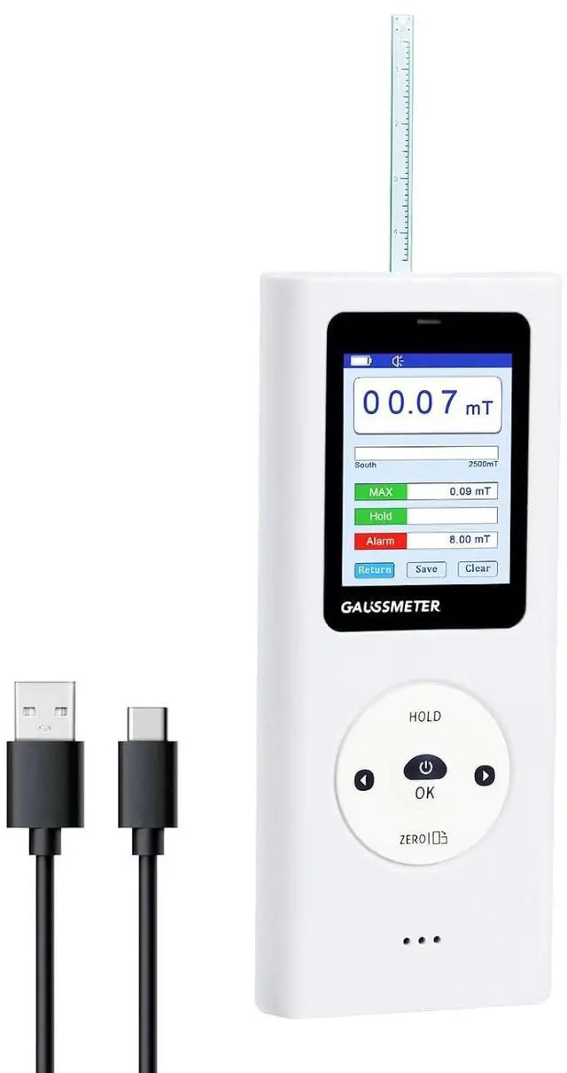 Main image of Gauss Meter, Tesla Meter Gaussmeter with 0~25k Gs (0-2500mT) Range, Magnetometer Magnetic Field Strength Tester, HD Display/Audible Alerts/Data Storage, N/S Pole Detection, Industrial, Workshops