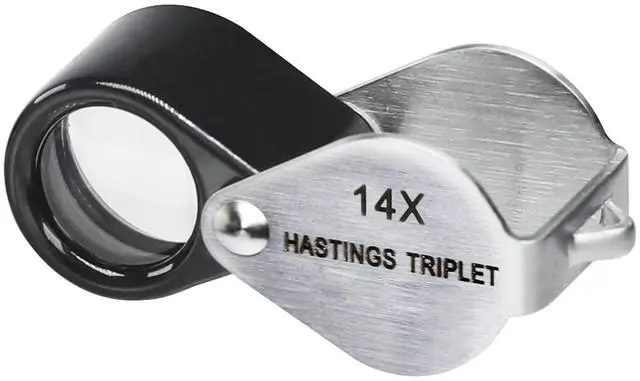 Main image of GAIN EXPRESS Hasting Foldaway Mini Design 14x Magnification 12mm, Triplet Optical Glass Stainless Steel Body Pocket-Size Magnifying Tool for Eye, Stamps, Watches, Hobbies, and Gems, White
