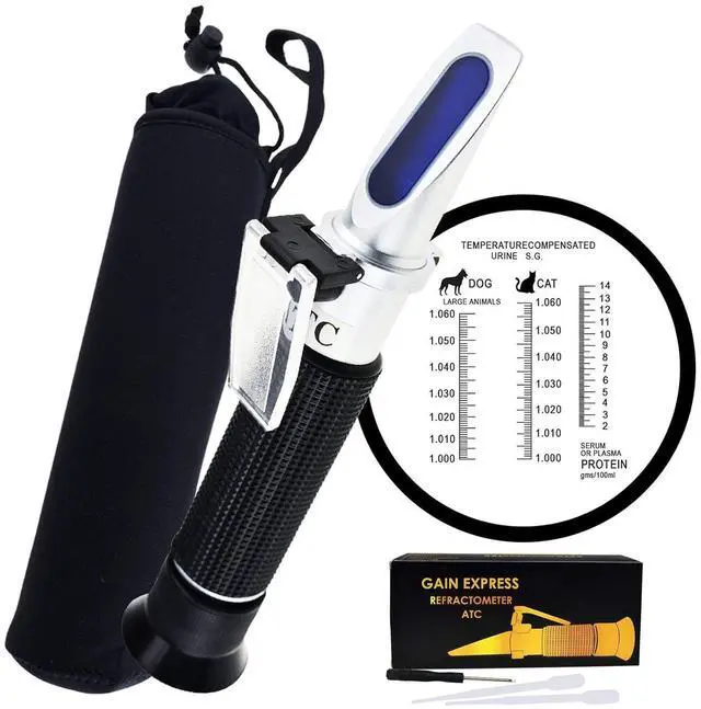Main image of Clinical Refractometer with ATC, Tri-Scale Serum Plasma Protein Test 2-14g/dl Urine Specific Gravity 1.000-1.060SG, for Veterinary Vet Cat Dog Pets