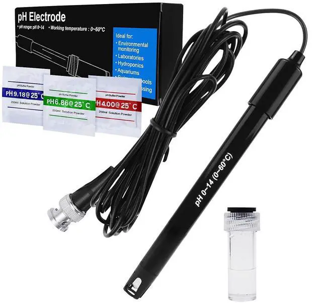 Main image of High Accuracy pH Electrode with Calibration Powder, 0-14 pH Probe with BNC Connector & 300cm Cable for Wide Application