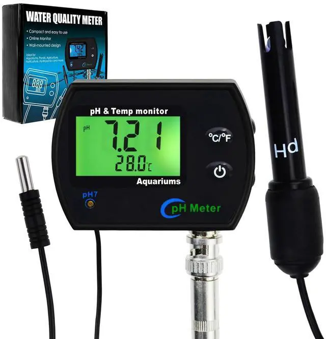Main image of 2 in 1 pH & Temperature Monitor, pH Meter with Backlight Function, Dual Display 0.00~14.00pH °C/ °F Water Quality Tester pH Monitor for Water, Fish Tank, Aquarium, Hydroponics, Pools